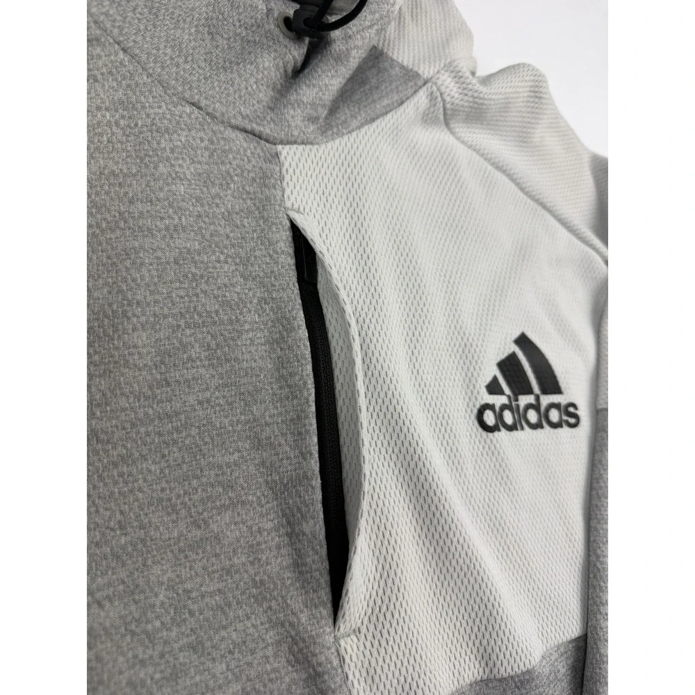 Adidas Hoodie Pullover Sweatshirt Gray White Colorblock‎ Fleece Lined Men's XL